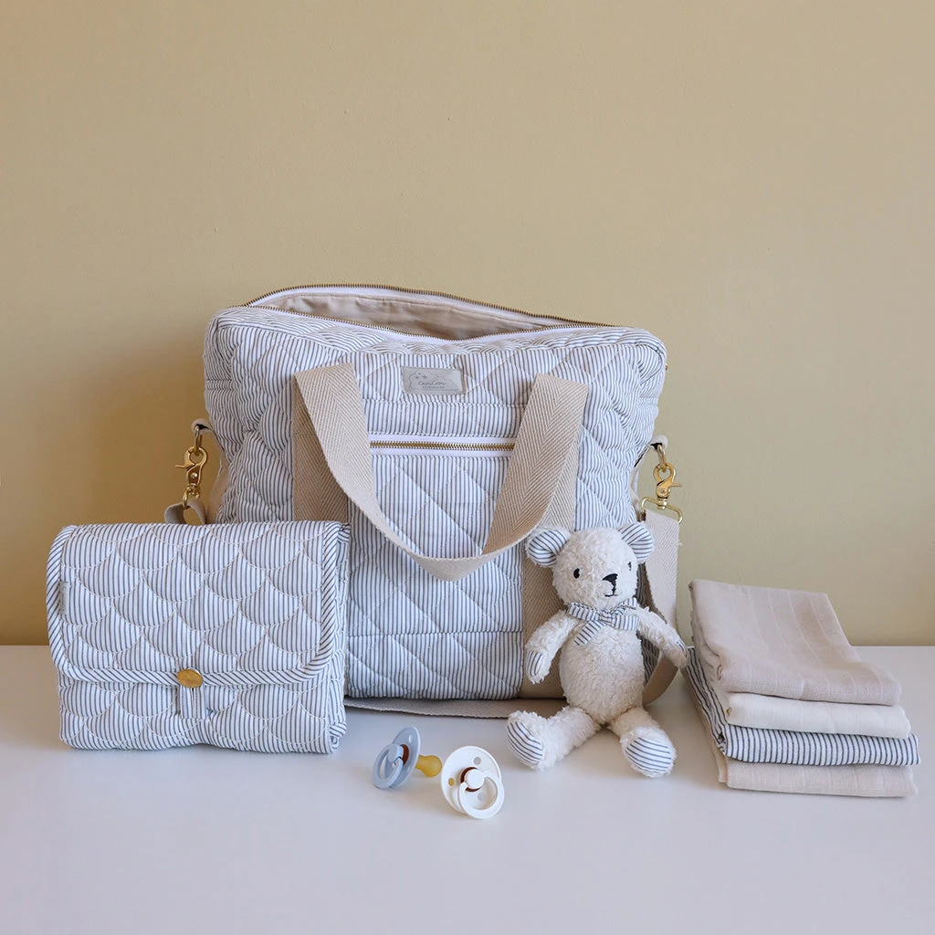 Muslin Cloth, 3-pack - GOTS Mix Classic Stripes Blue, Praline, Creme White 3 Muslin Cloth, 3-pack - GOTS Mix Classic Stripes Blue, Praline, Creme White - Image 3