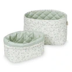 Quilted Storage Basket - Set Of Two - OCS Green Leaves