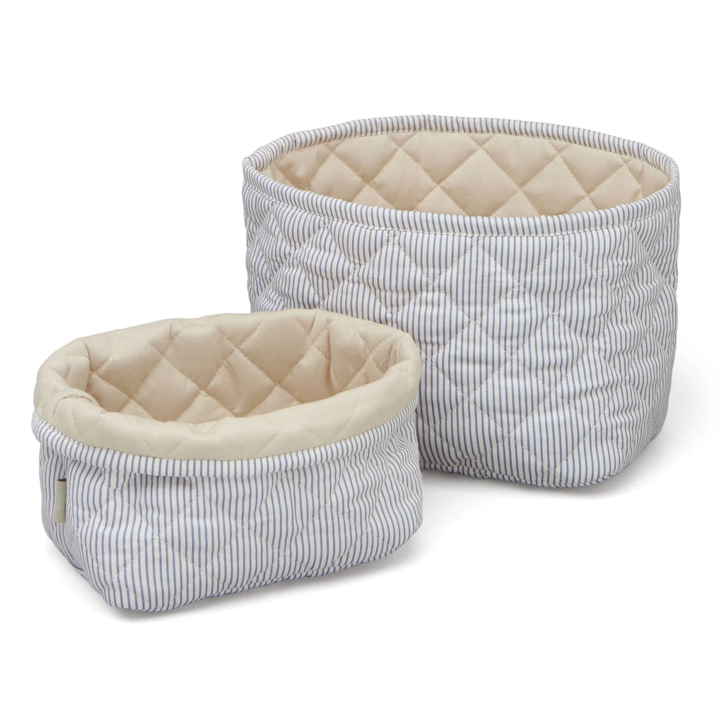 Quilted Storage Basket, Set Of Two - OCS Classic Stripes Blue, Praline 1 Quilted Storage Basket, Set Of Two - OCS Classic Stripes Blue, Praline