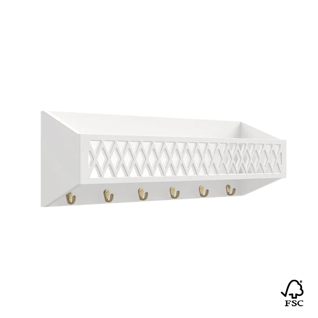 Harlequin Shelf With Hooks, FSC Mix - White 1 Harlequin Shelf With Hooks, FSC Mix - White