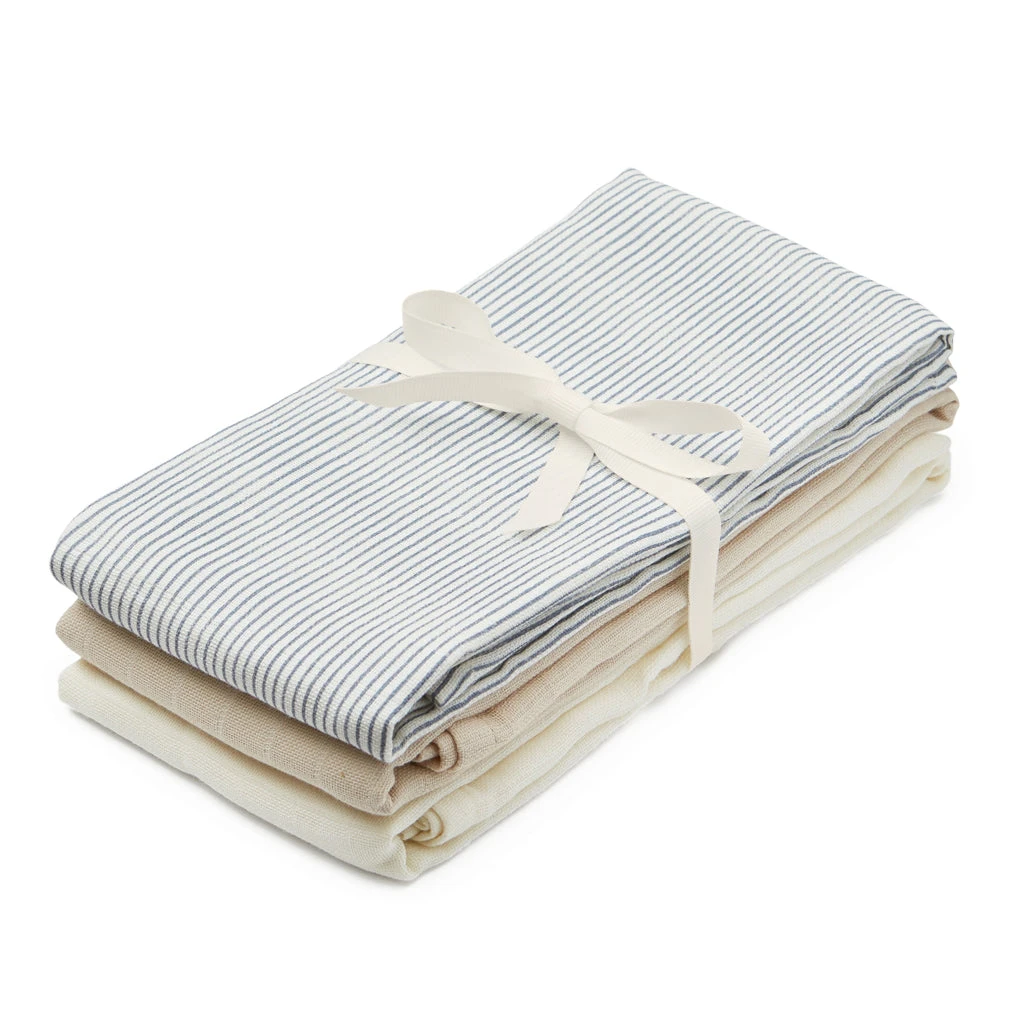 Muslin Cloth, 3-pack - GOTS Mix Classic Stripes Blue, Praline, Creme White 1 Muslin Cloth, 3-pack - GOTS Mix Classic Stripes Blue, Praline, Creme White