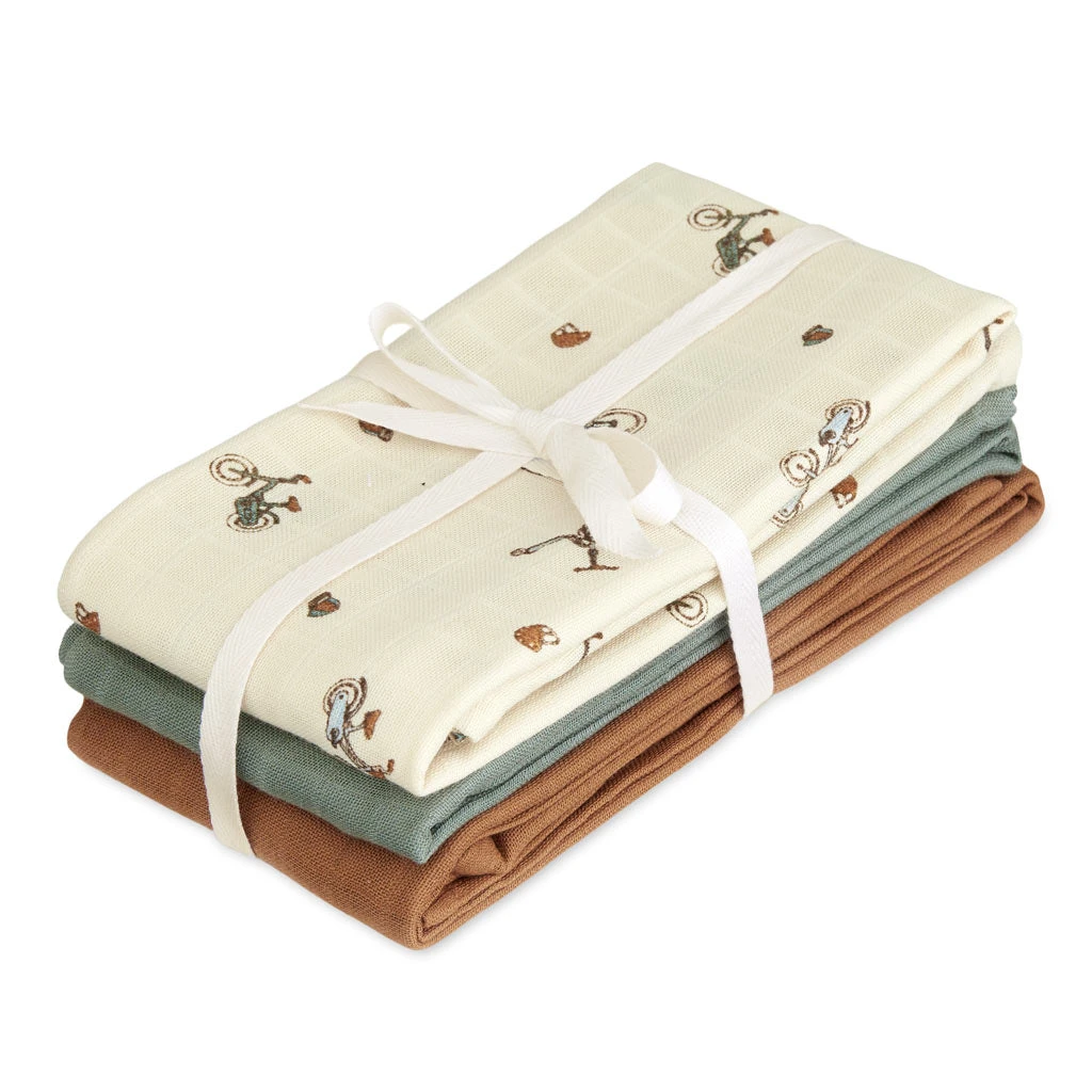 Muslin Cloth, 3-pack - GOTS - Bicycles 1 Muslin Cloth, 3-pack - GOTS - Bicycles