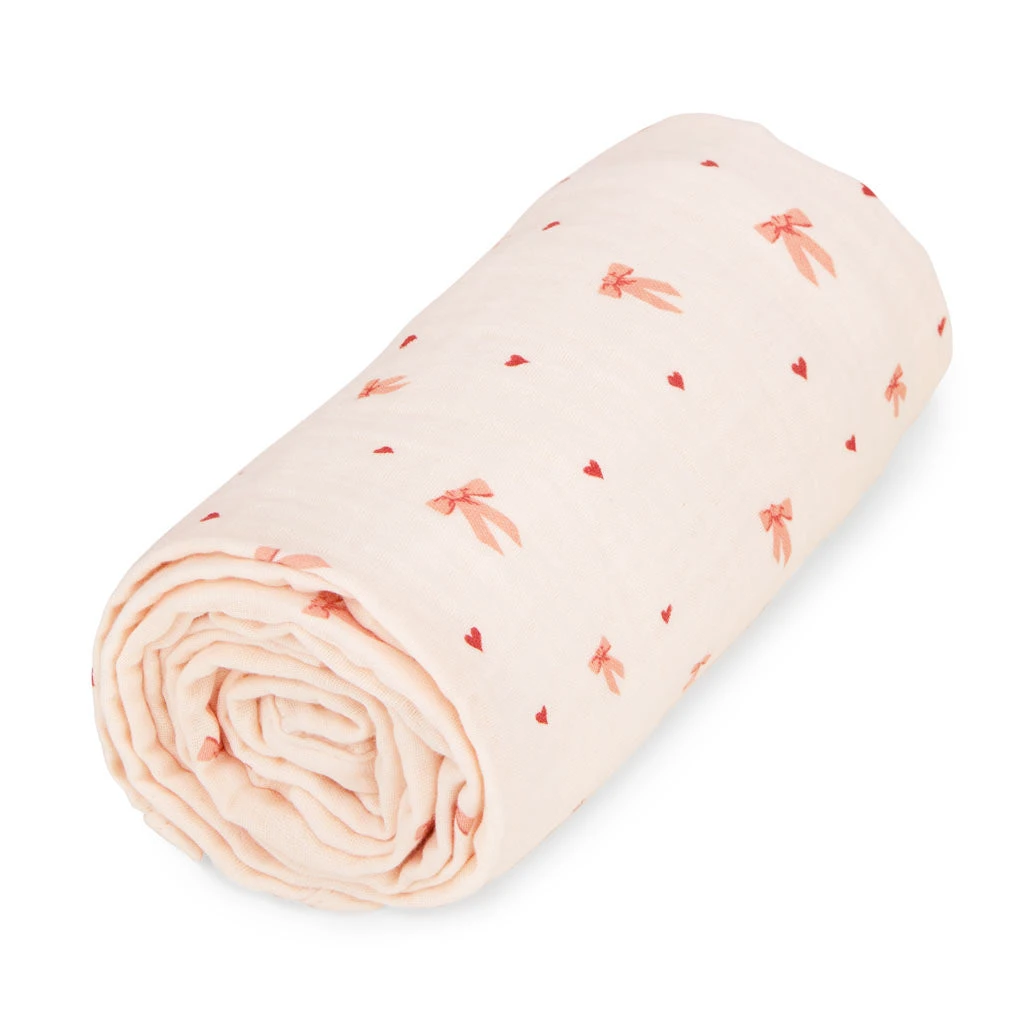 Muslin Baby Blanket - GOTS - Bows 1 Muslin Baby Blanket - GOTS - Bows