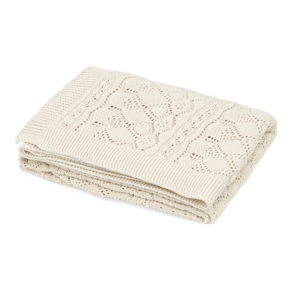 Pointelle Baby Knit Throw - GOTS - Off White 1 Pointelle Baby Knit Throw - GOTS - Off White