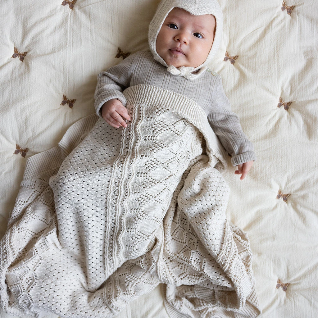 Pointelle Baby Knit Throw - GOTS - Off White 5 Pointelle Baby Knit Throw - GOTS - Off White - Image 5