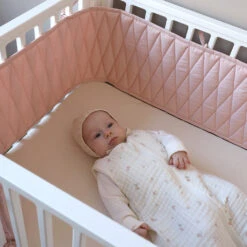 Cot Bumper W/ Harlequin Embroidery - OCS Blossom Pink -Camcam Copenhagen Store 703 Cot Bumper 38 Blossom Pink 1